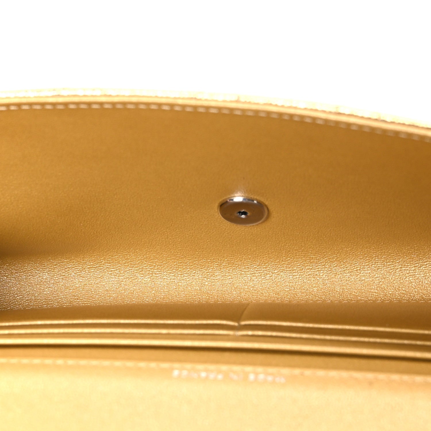 Metallic Caviar Quilted Top Handle Long Clutch With Chain Gold