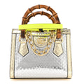 Metallic Snakeskin Mini Diana Tote Bag Silver Platino