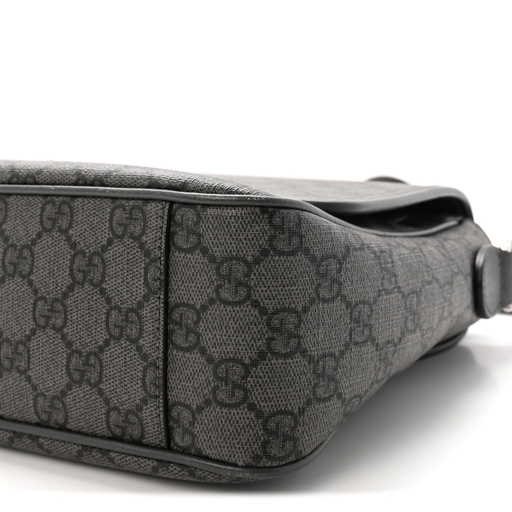 Tender GG Supreme Monogram Textured Dollar Calfskin Ophidia Messenger Bag Grey Black Graphite Grey