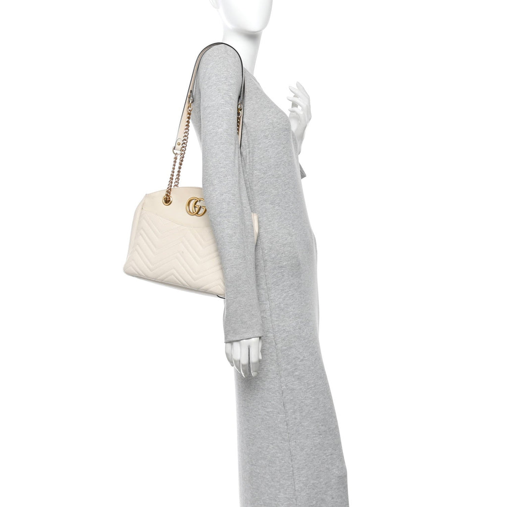 Calfskin Matelasse Medium GG Marmont Open Top Shoulder Bag White