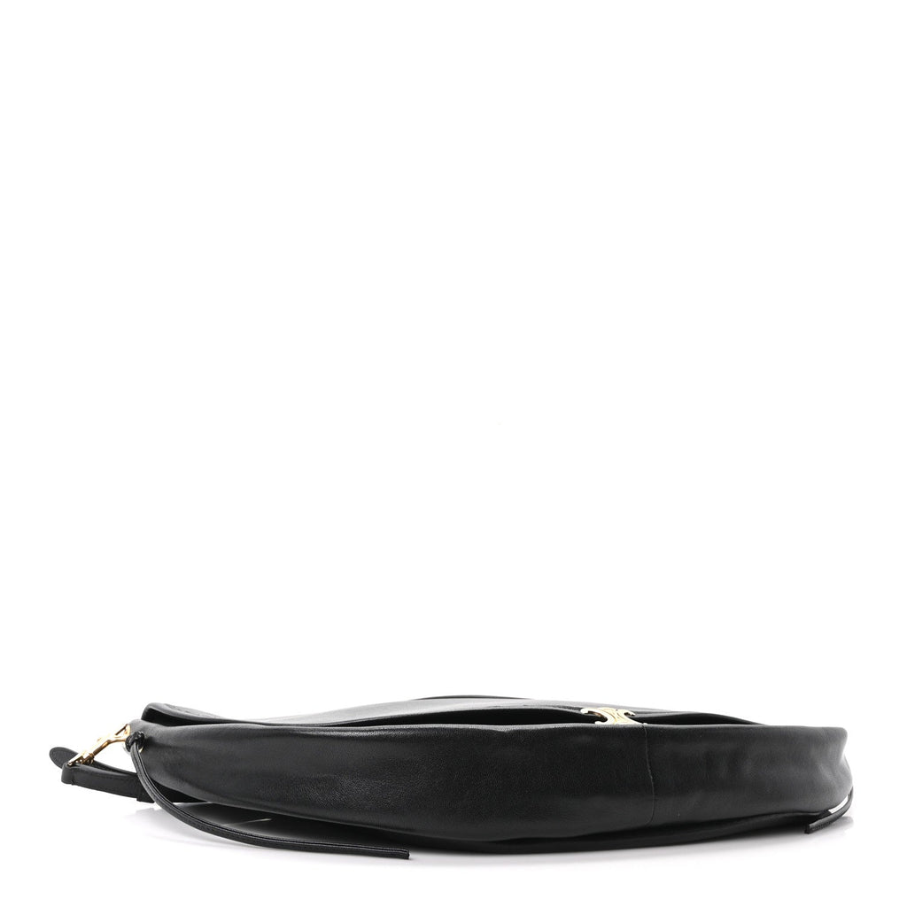 Shiny Lambskin Soft Triomphe Half Moon Bag Black