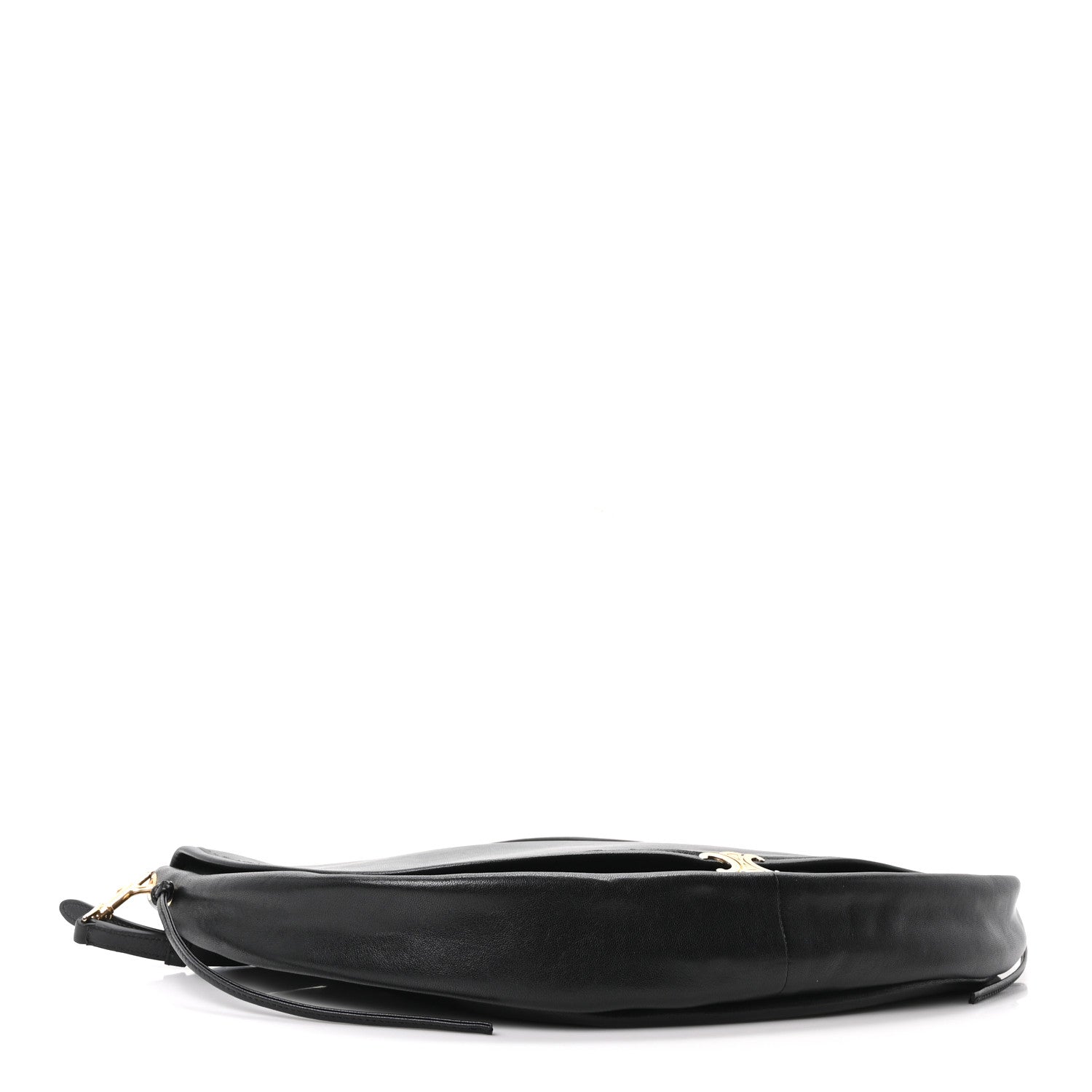 Shiny Lambskin Soft Triomphe Half Moon Bag Black
