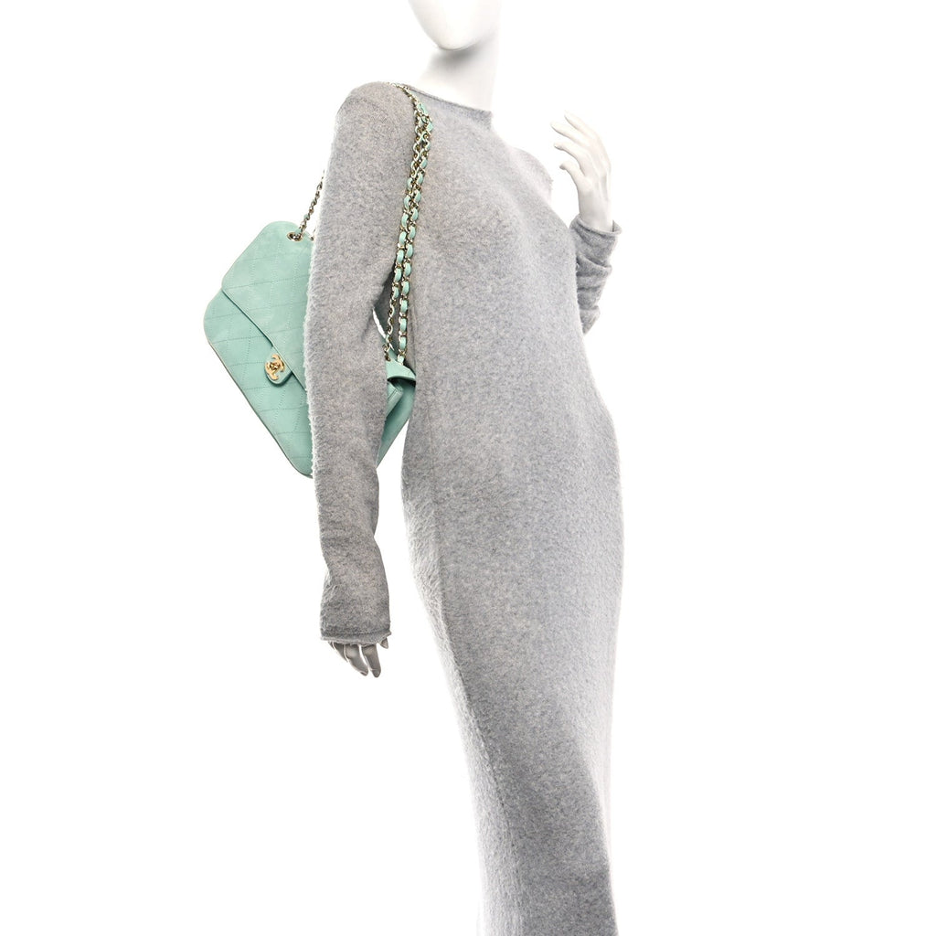Suede Calfskin Small Souplissimo Maxi Flap Green