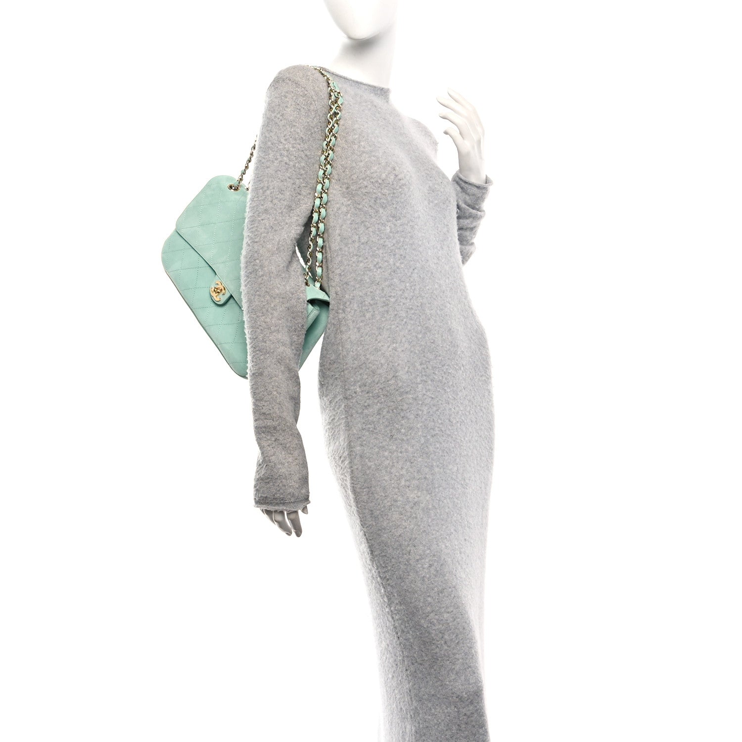 Suede Calfskin Small Souplissimo Maxi Flap Green