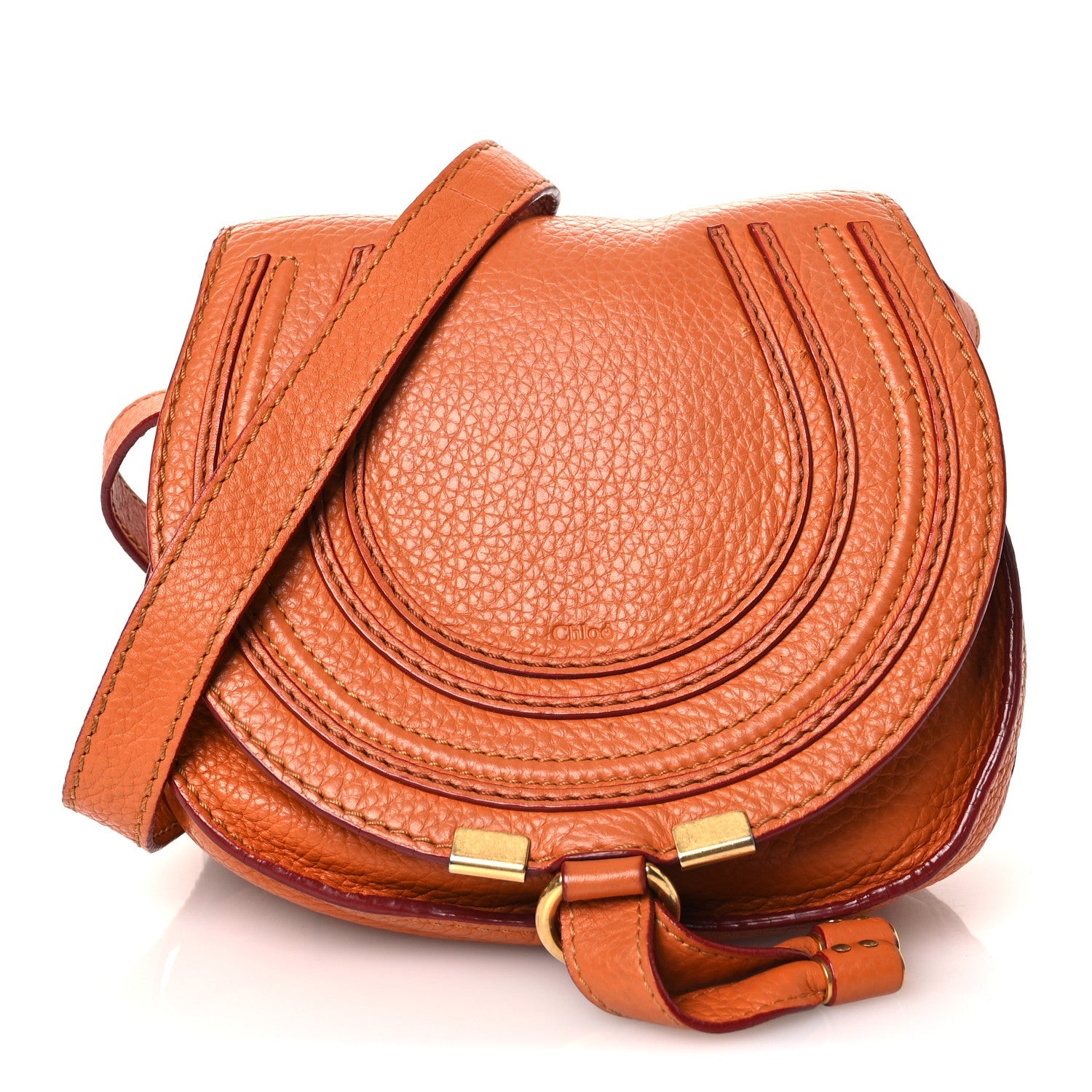 Grained Calfskin Small Marcie Saddle Bag Wood Rose