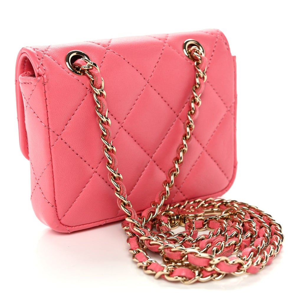 Lambskin Quilted Mini Chain Belt Bag Pink