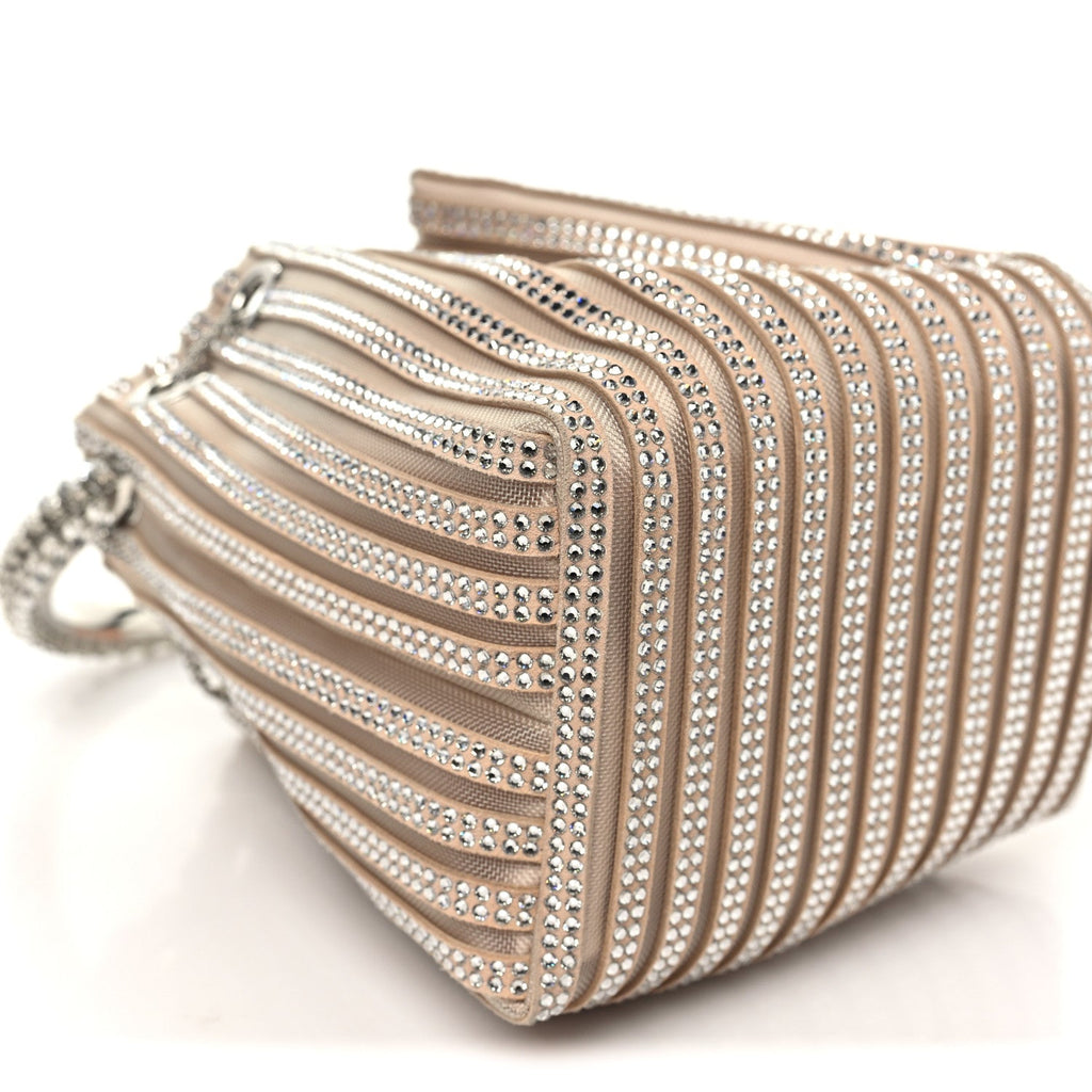 Suede Mesh Crystal Embellished Stripe Bon Bon Bucket Bag Macaron Mix