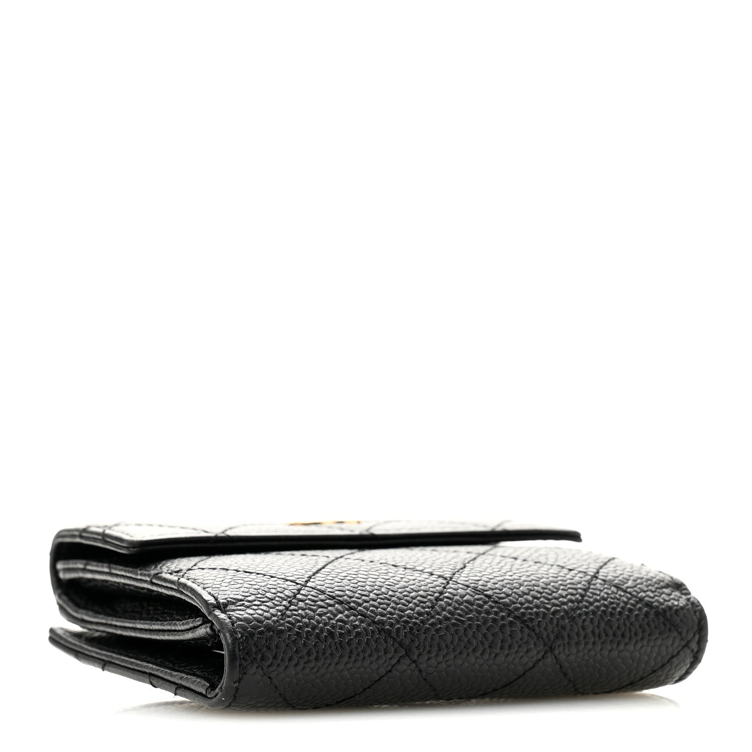 Caviar Quilted Compact French Flap Wallet Black