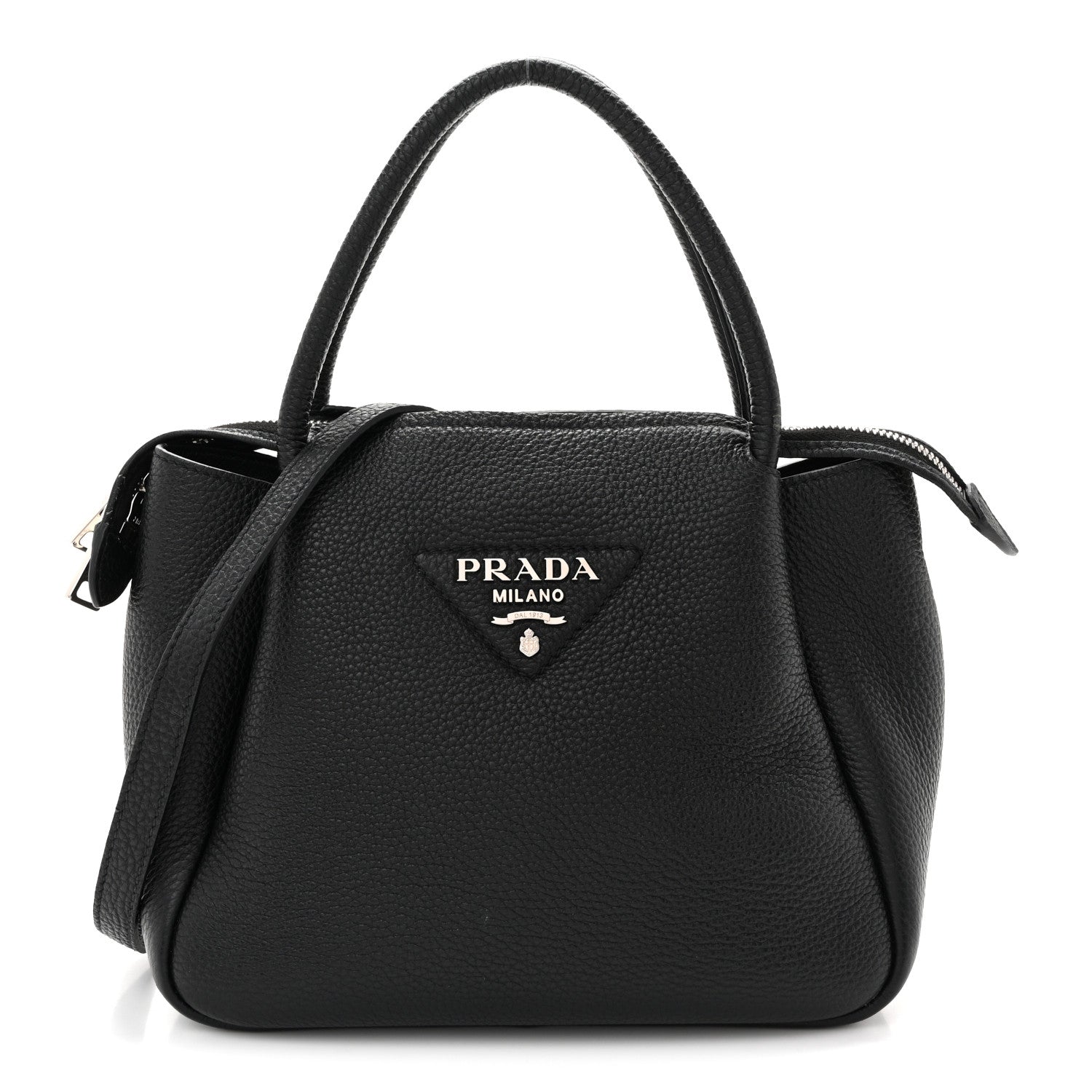 Vitello Daino Soft Mini Zippered Top Handle Bag Black