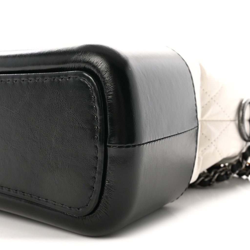 Aged Calfskin Quilted Medium Gabrielle Hobo Black White