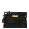 Shiny Calfskin Crocodile Embossed Manhattan Baguette Black