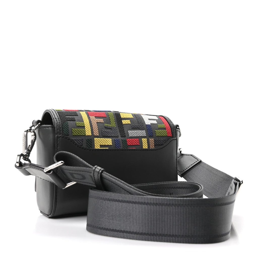 Canvas Vitello King Seta FF Embroidered Mini Compact Messenger Bag Asfalto Multicolor