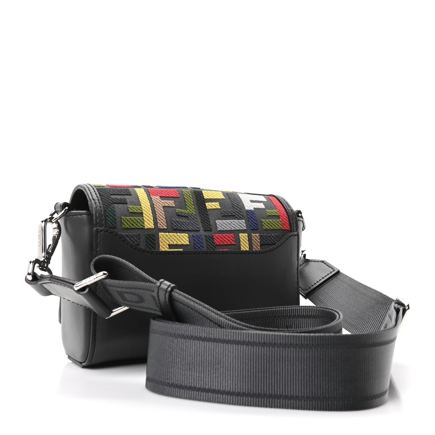 Canvas Vitello King Seta FF Embroidered Mini Compact Messenger Bag Asfalto Multicolor