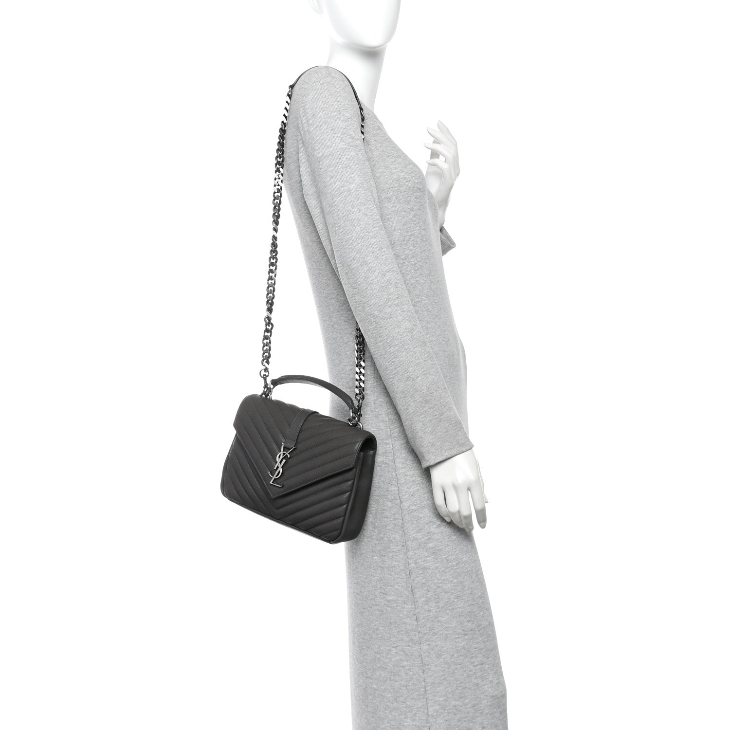 Sheepskin Matelasse Chevron Monogram Medium College Bag Asphalt