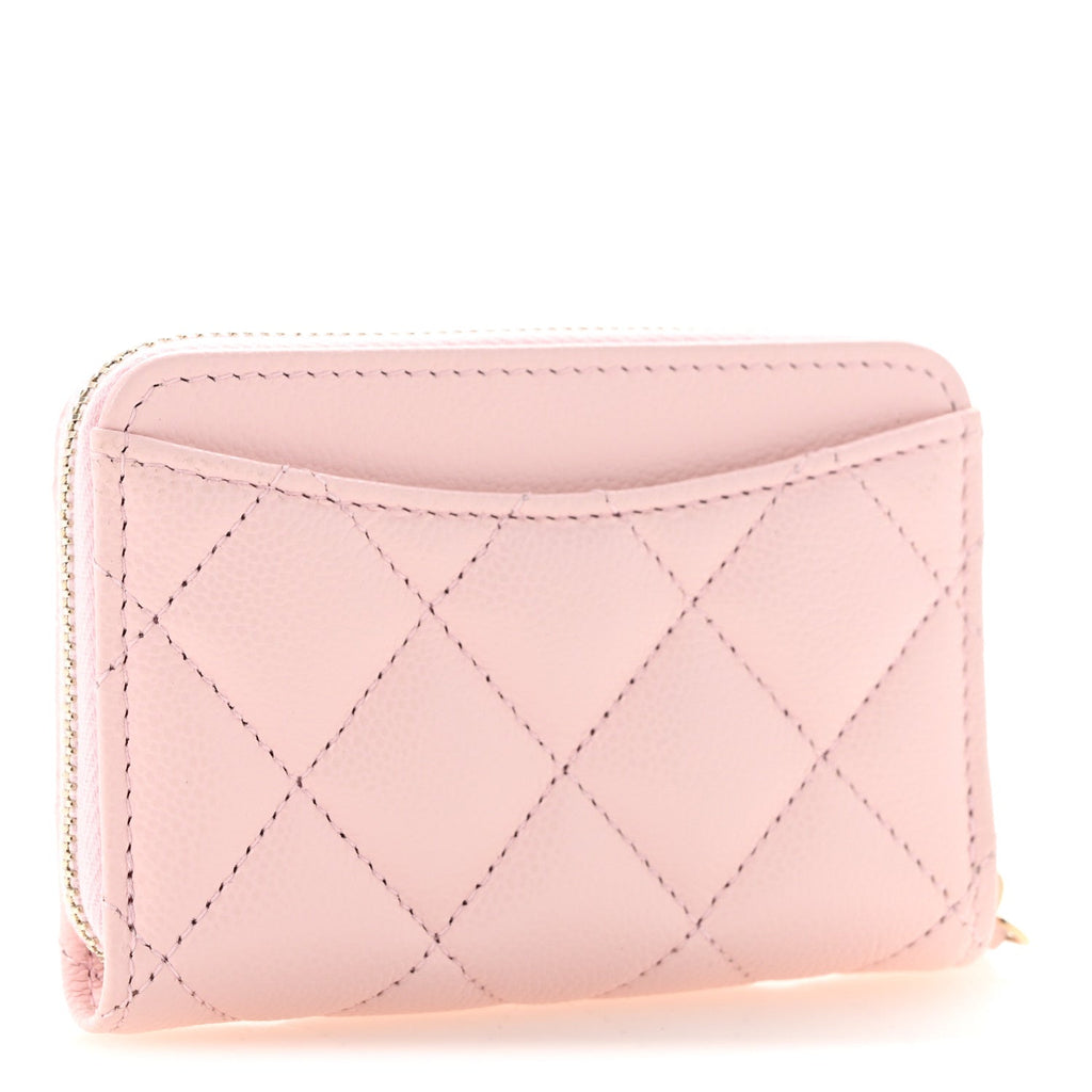 Caviar Quilted Zip Coin Purse Light Pink