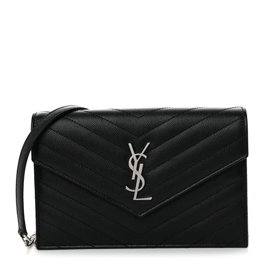 Grain De Poudre Matelasse Chevron Monogram Chain Wallet Black