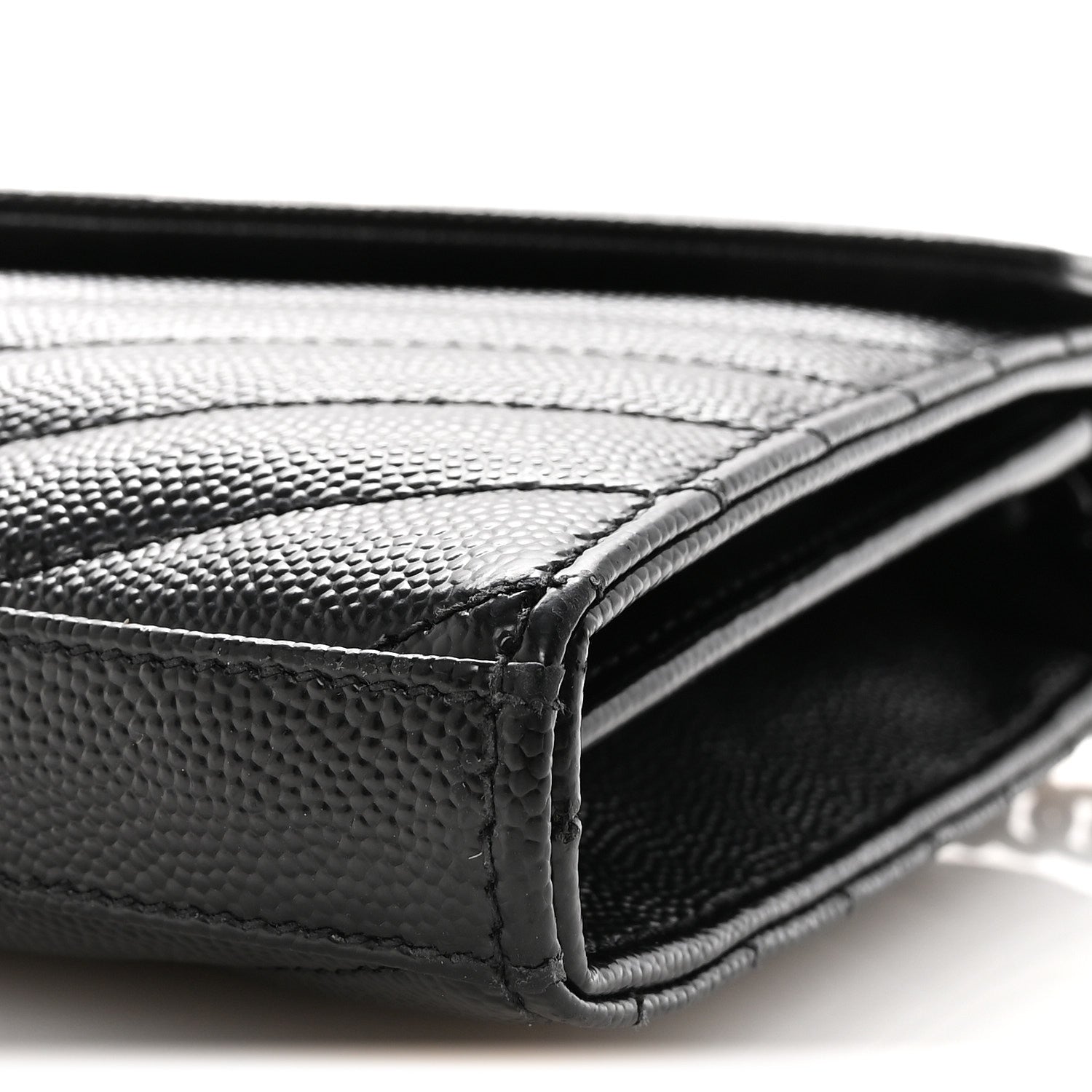 Grain De Poudre Matelasse Chevron Monogram Monochrome Chain Wallet Black