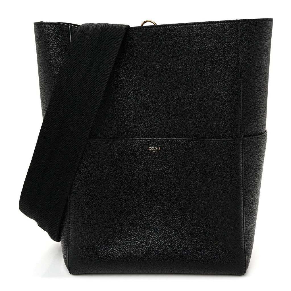 Soft Grained Calfskin Sangle Bucket Bag Black