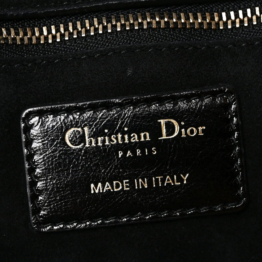 Crinkled Patent Cannage Large Lady Dior Black