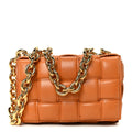 Lambskin Maxi Intreccio Padded Chain Cassette Crossbody Bag Caramel