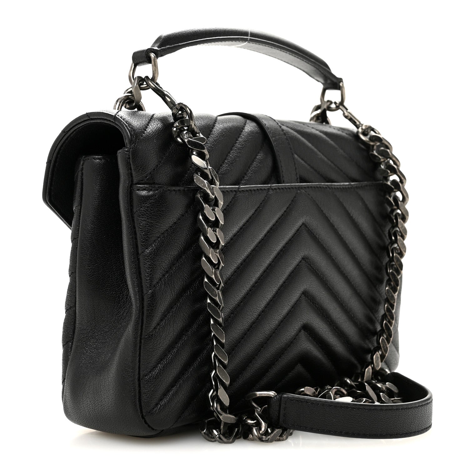 Sheepskin Matelasse Chevron Monogram Medium College Bag Black