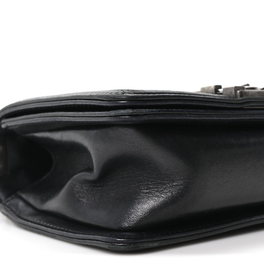Lambskin Quilted Small Chain Mail Boy Flap Black