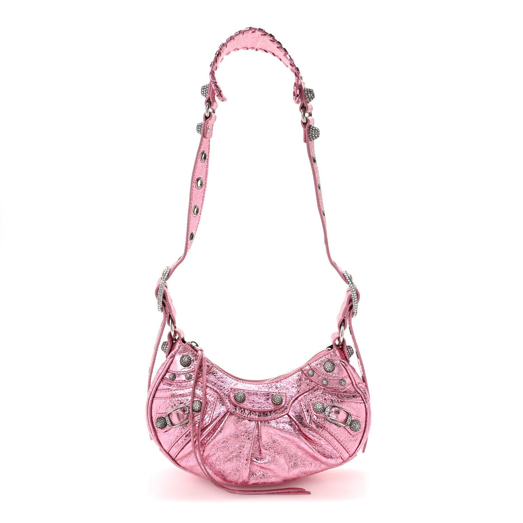 Metallic Agneau Arena Crystal Le Cagole Shoulder Bag XS Met Pink