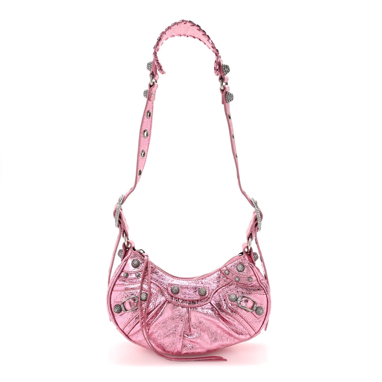 Metallic Agneau Arena Crystal Le Cagole Shoulder Bag XS Met Pink