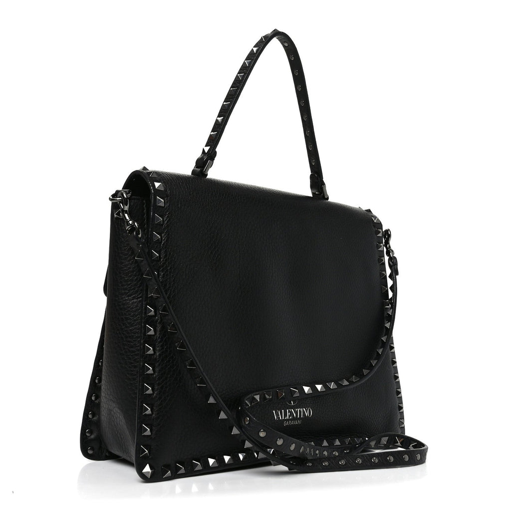 Alce Printed Calfskin Rockstud Top Handle Flap Shoulder Bag Black