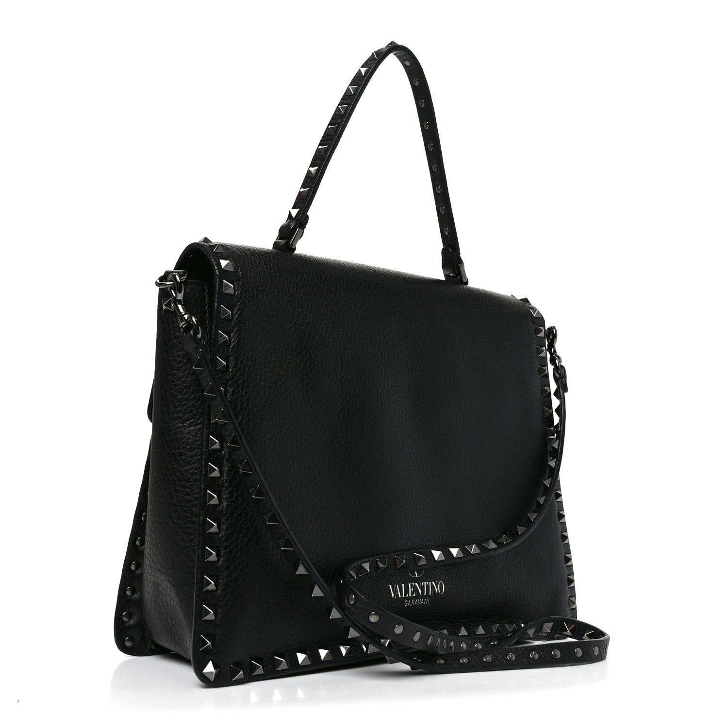 Alce Printed Calfskin Rockstud Top Handle Flap Shoulder Bag Black