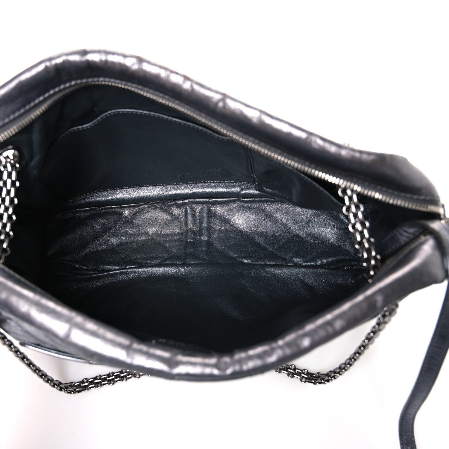 Metallic Aged Calfskin Quilted Large Reissue Camera Case Silver
