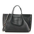 Pebbled Calfskin Small Rockstud Crossbody Tote Black