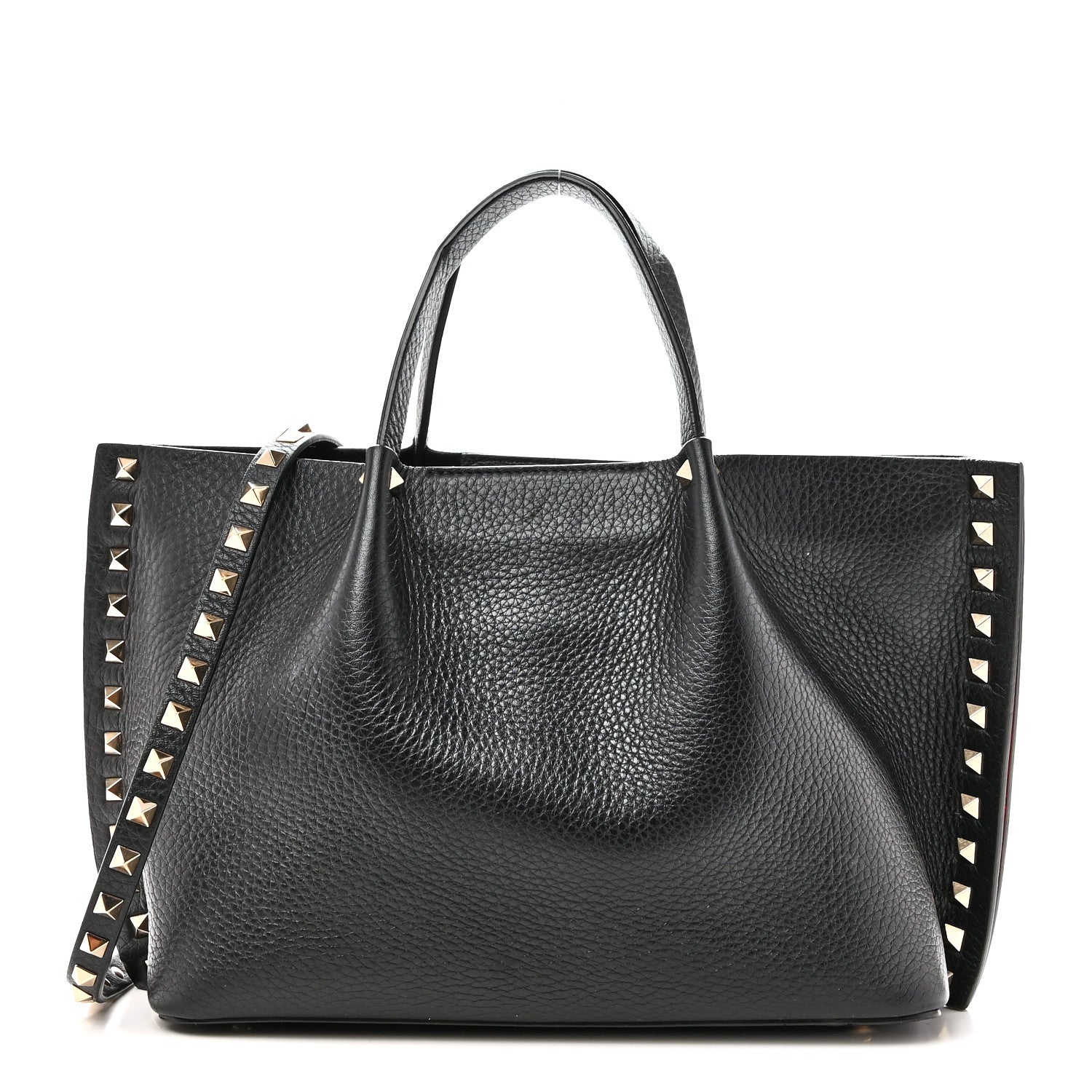Pebbled Calfskin Small Rockstud Crossbody Tote Black