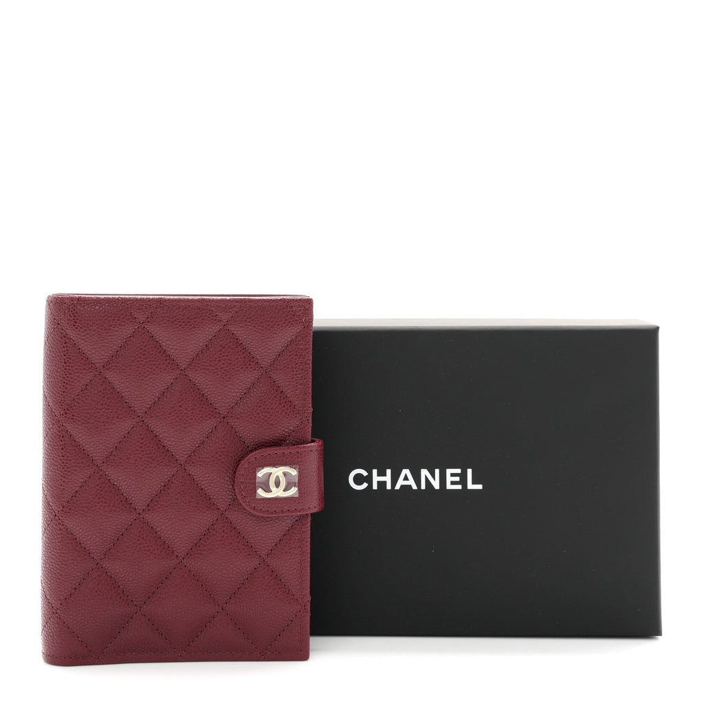 Caviar Quilted Passport Holder Dark Burgundy