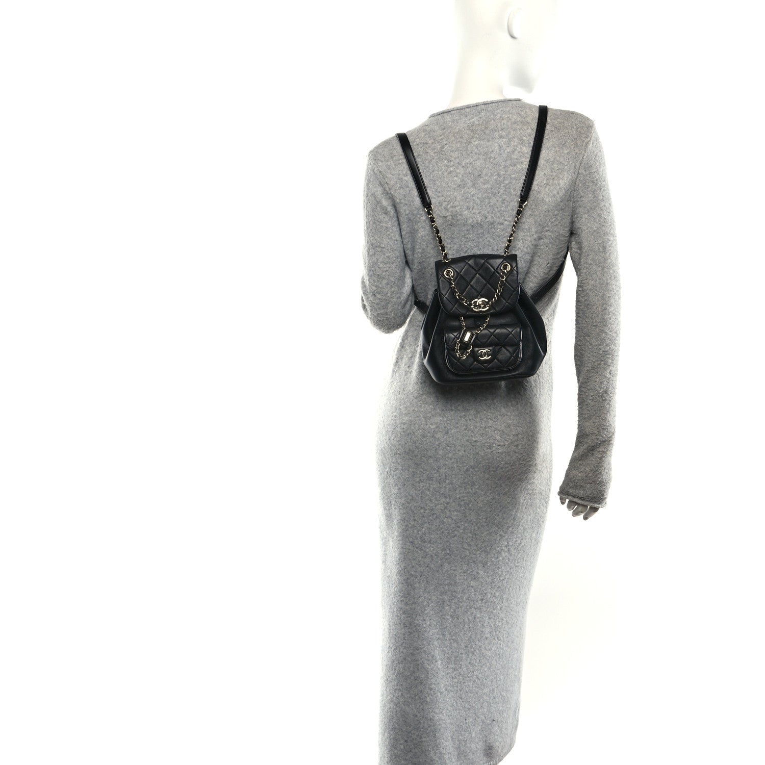 Lambskin Quilted Small Duma Drawstring Backpack Black