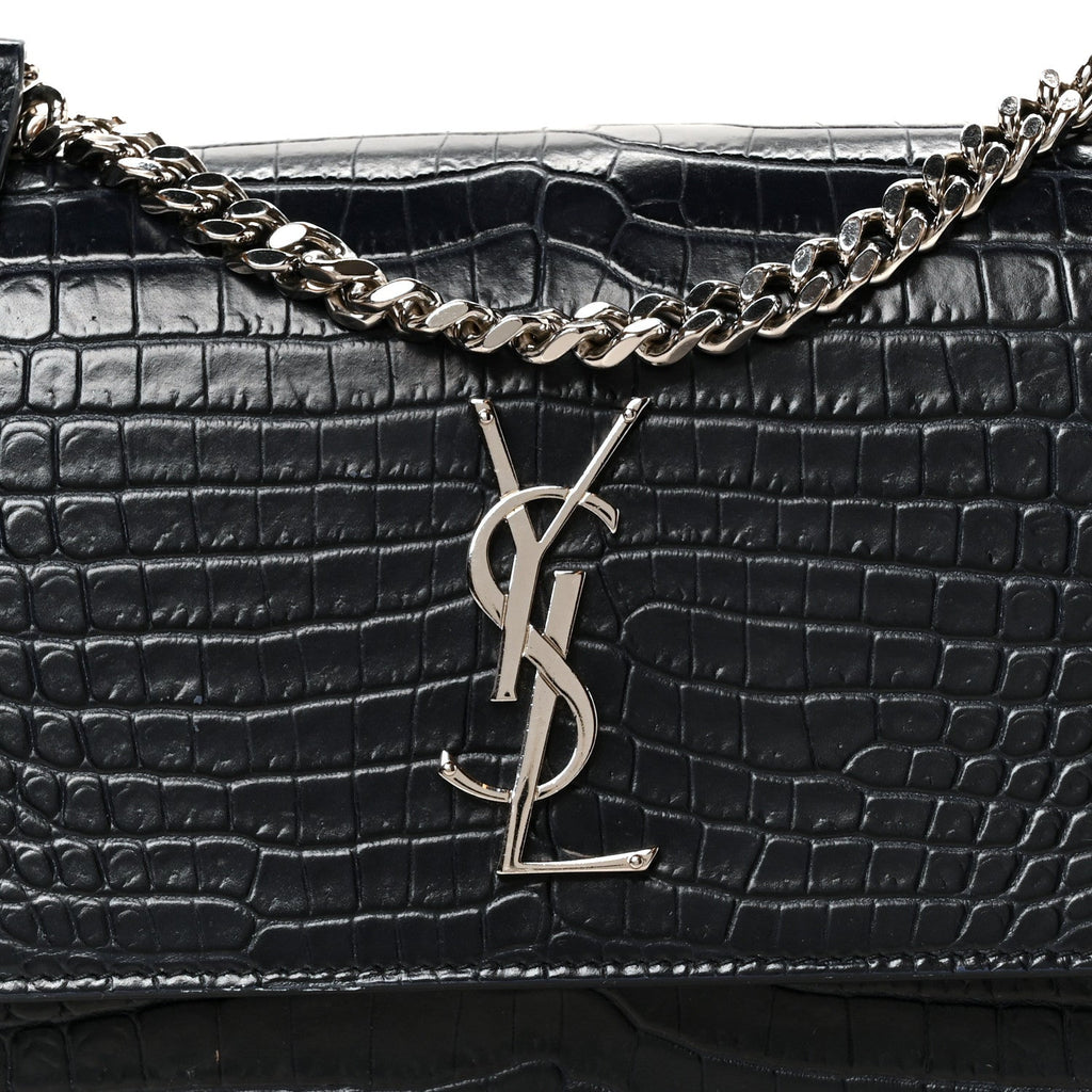 Calfskin Crocodile Embossed Medium Monogram Sunset  Deep Marine