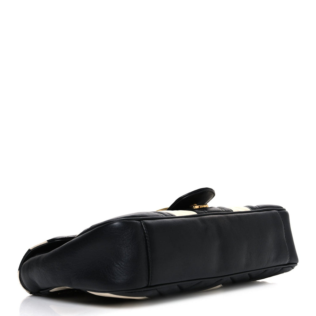 Calfskin Matelasse Medium GG Marmont Shoulder Bag Black White