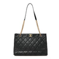 Caviar Quilted Shopping Tote Black