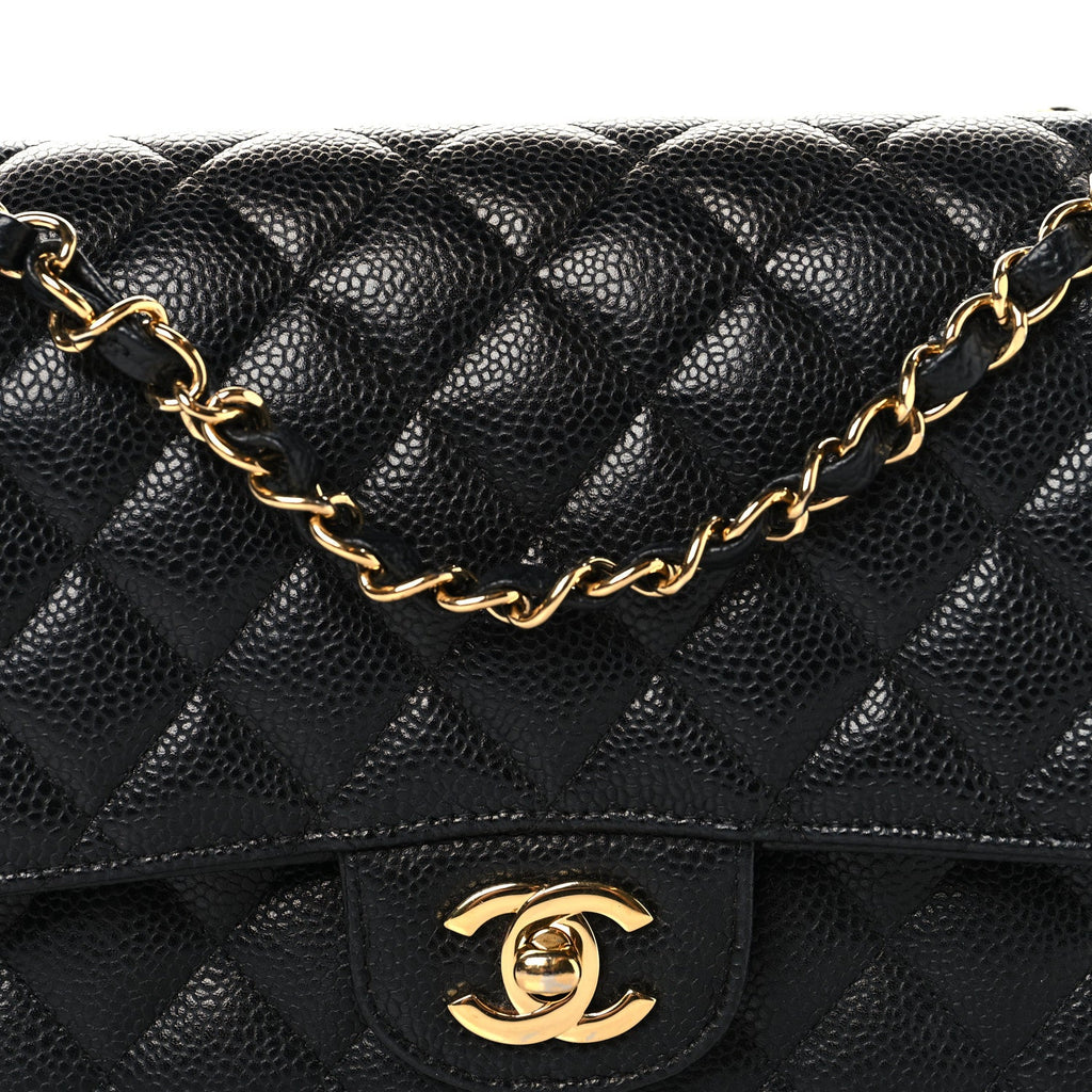 Caviar Quilted Medium Double Flap Black