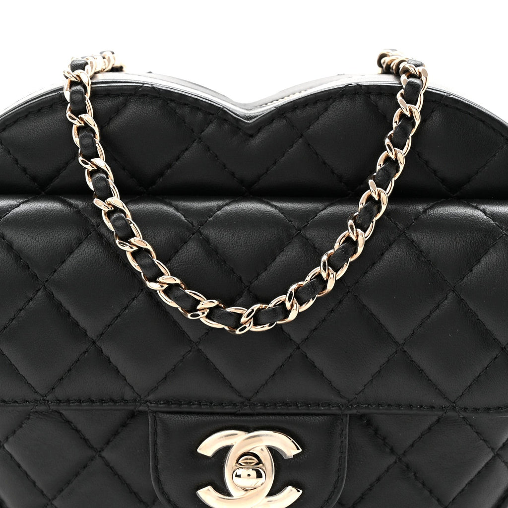 Lambskin Quilted Large CC In Love Heart Bag Black