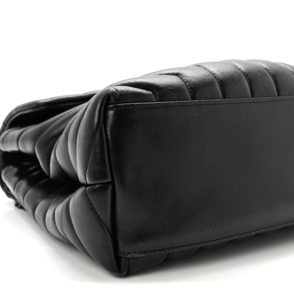 Calfskin Y Quilted Monogram Medium Loulou Chain Satchel Black