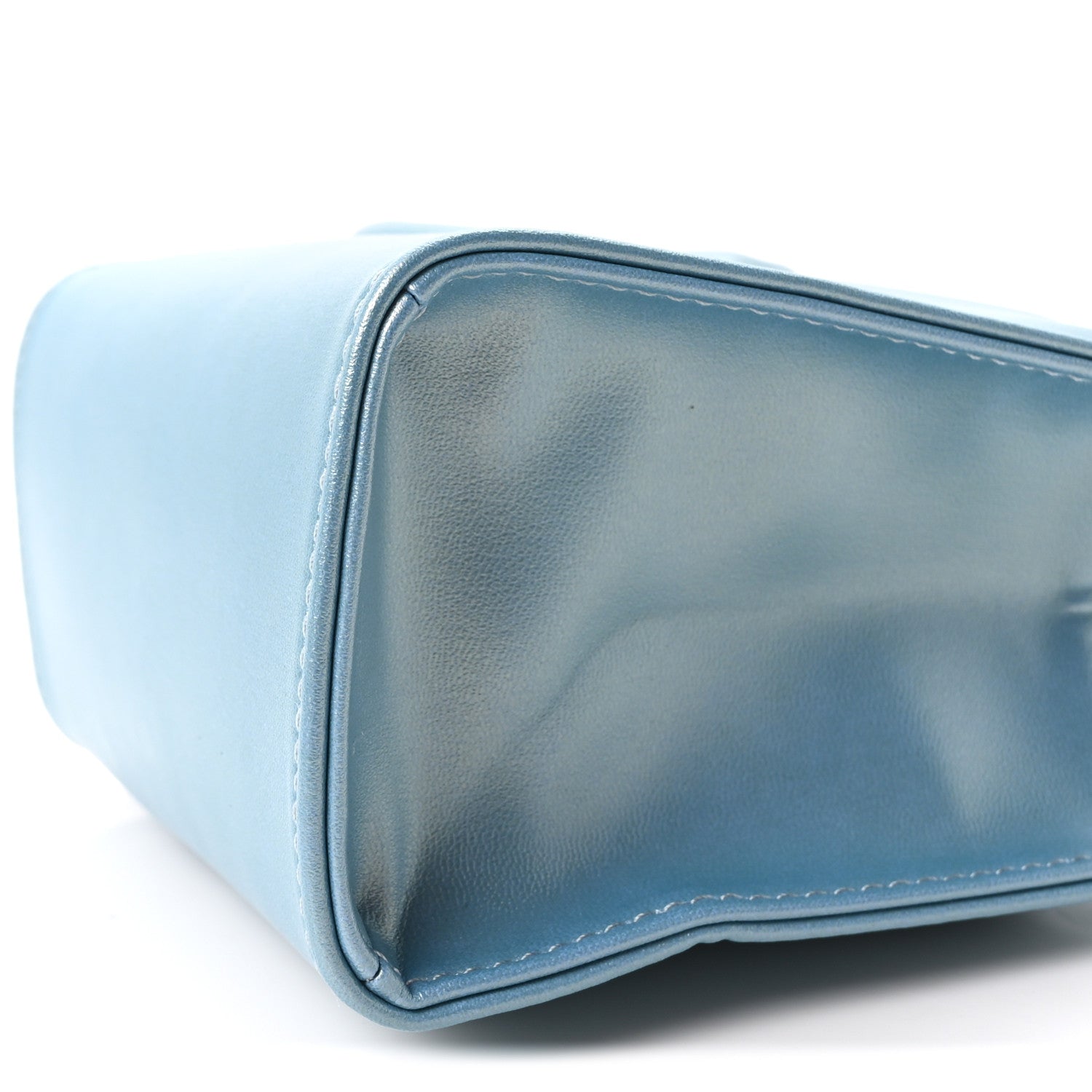 Metallic Vegan Leather Small Shopping Bag Blue Ray