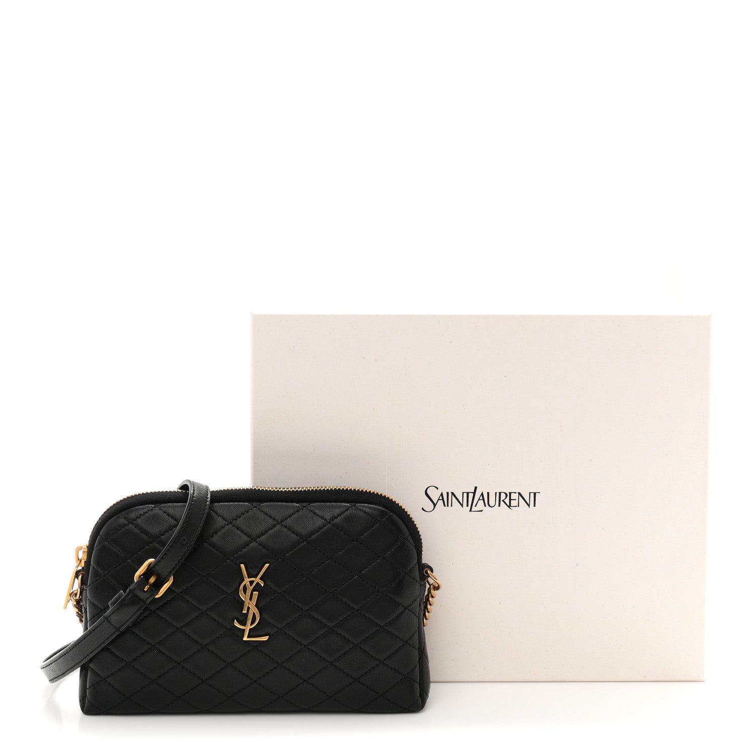 Lambskin Quilted Gaby Zipped Pouch Black