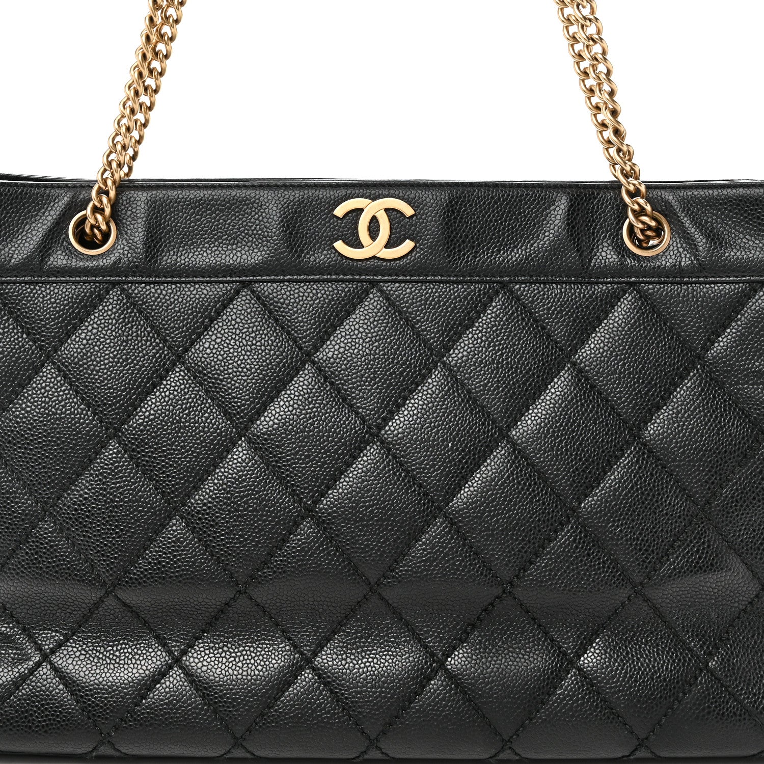 Caviar Quilted Shopping Tote Black
