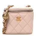 Lambskin Quilted Pearl Crush Mini Vanity Case With Chain Light Beige