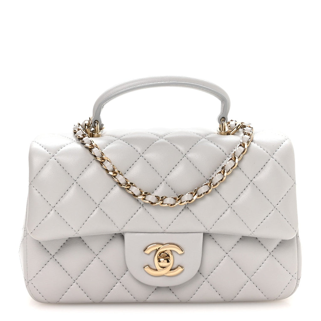 Lambskin Quilted Mini Top Handle Rectangular Flap Grey