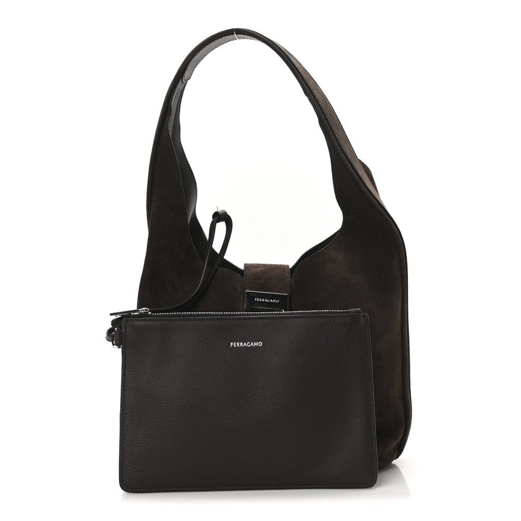 Calfskin Suede Medium Archivo Gancio Hobo Testa di Moro