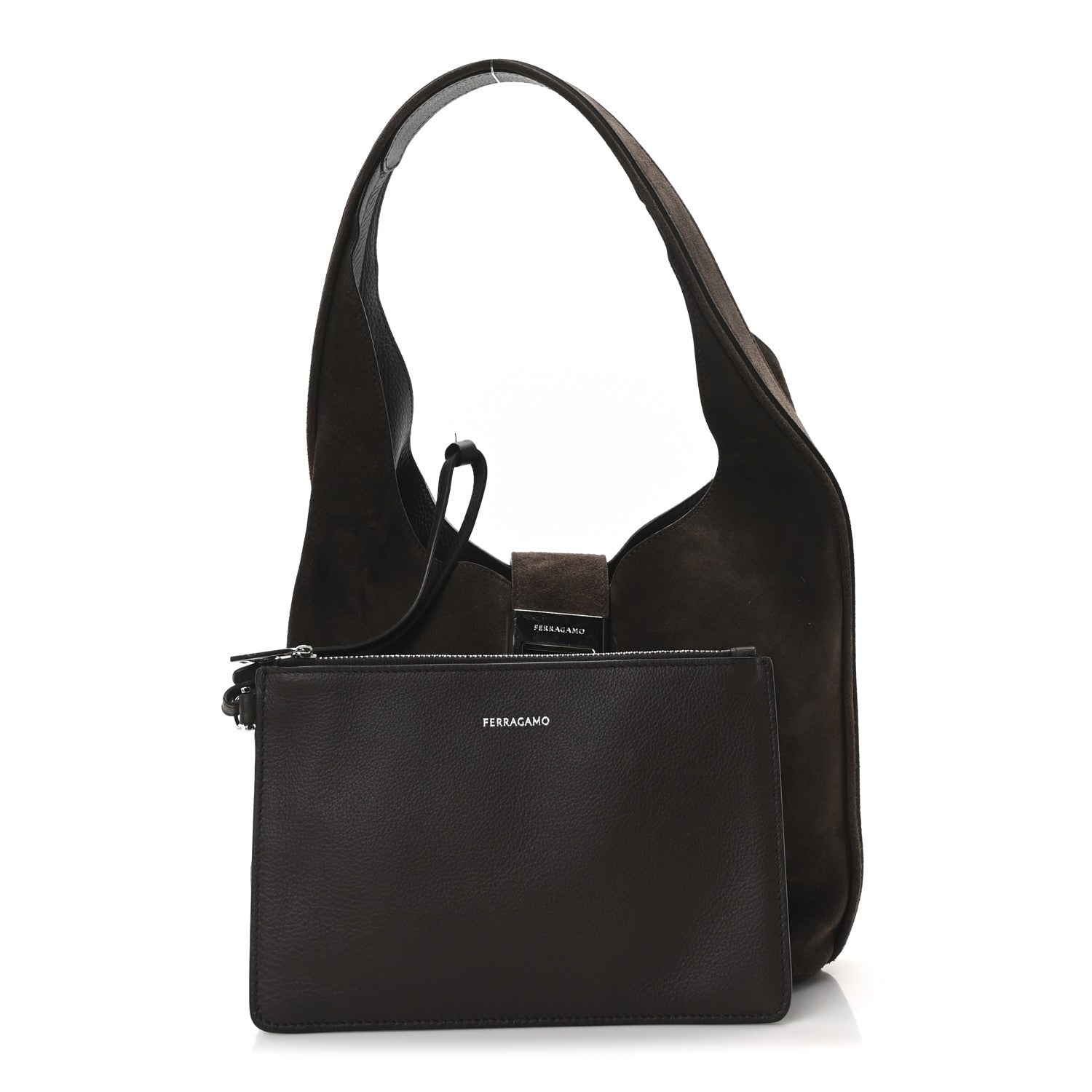 Calfskin Suede Medium Archivo Gancio Hobo Testa di Moro