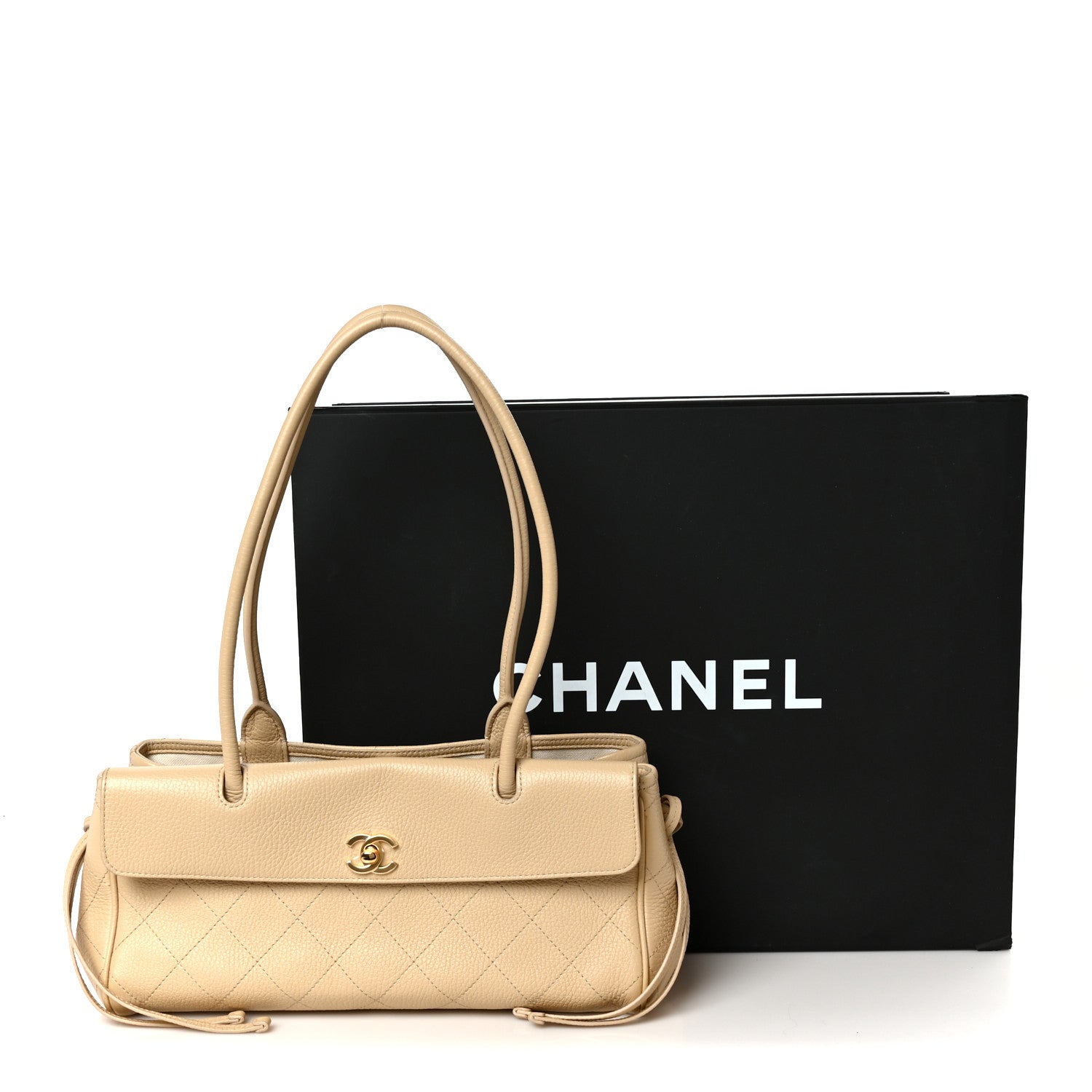 Grained Calfskin Stitched Urban Essentials Small Shopping Bag Beige