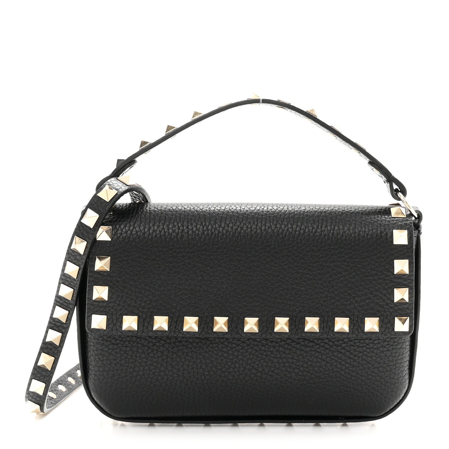 Grainy Calfskin Rockstud Crossbody Pouch Black